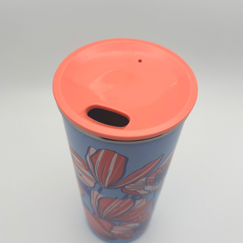 Starbucks Blue Floral Poppy Stainless Steel Travel Tumbler 16oz Coral Lid 2018 - Picture 3 of 5
